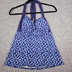 Ann Taylor Womens Blue Dot Bubble Halter Tankini Top Summer Beach Vacation Sz M‎